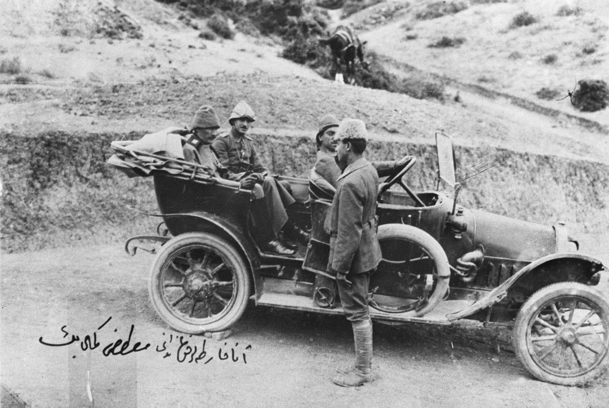 Ataturk (Mustafa Kemal), uses a motor vehicle to inspect Turkish defences on the perimeter.